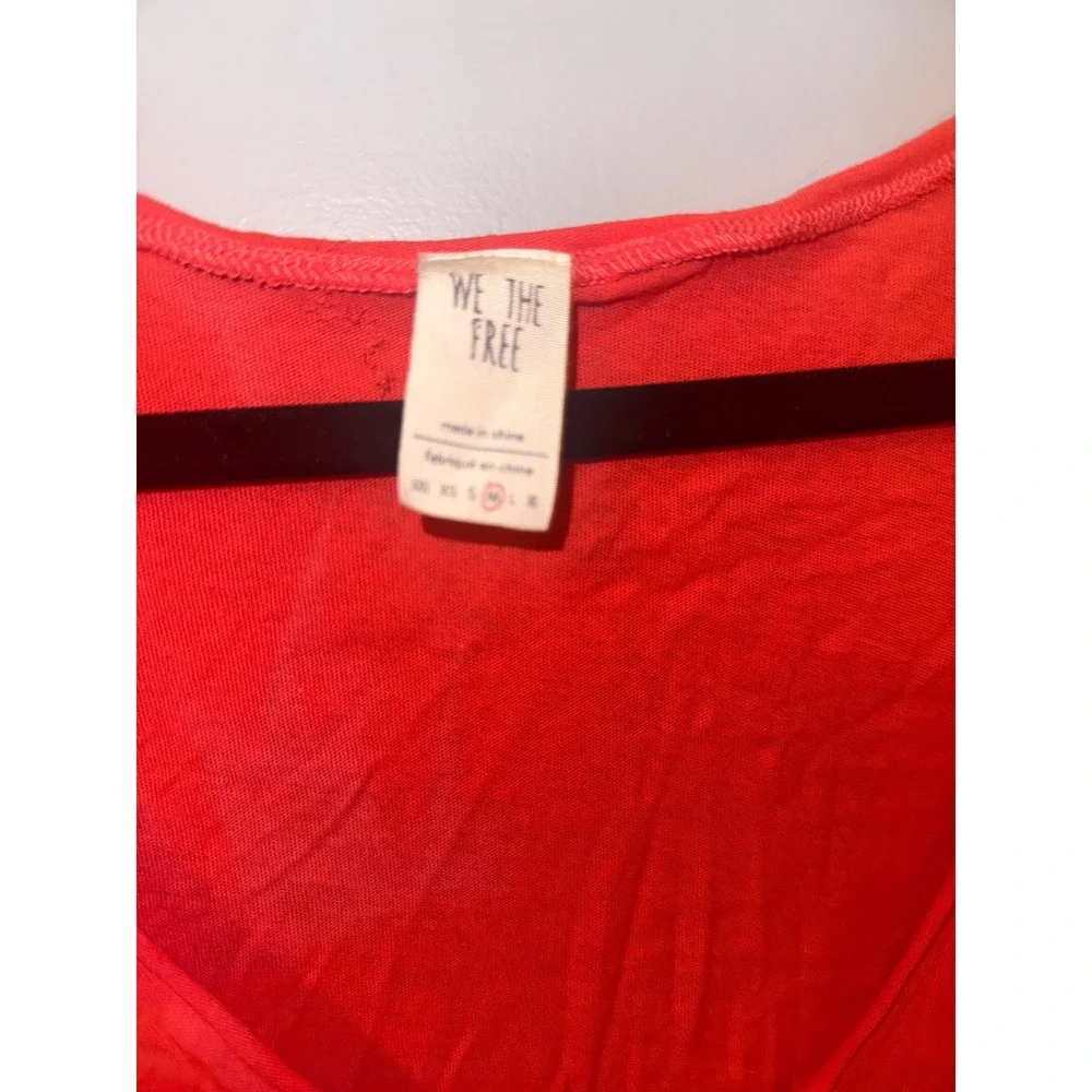 Free People We The Free Coral Red Layered Frayed Hem V-Neck Tank Top Medium NEW